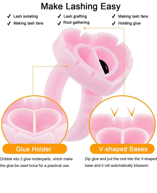 50 PCS Volume Heart Glue Rings for Lashes Fan, Lash Glue Holder Ring Cups, Eyelash Glue Ring for Lash Extension Supplies, Blossom Ring Fanning Cups for Eyelashes Supplies