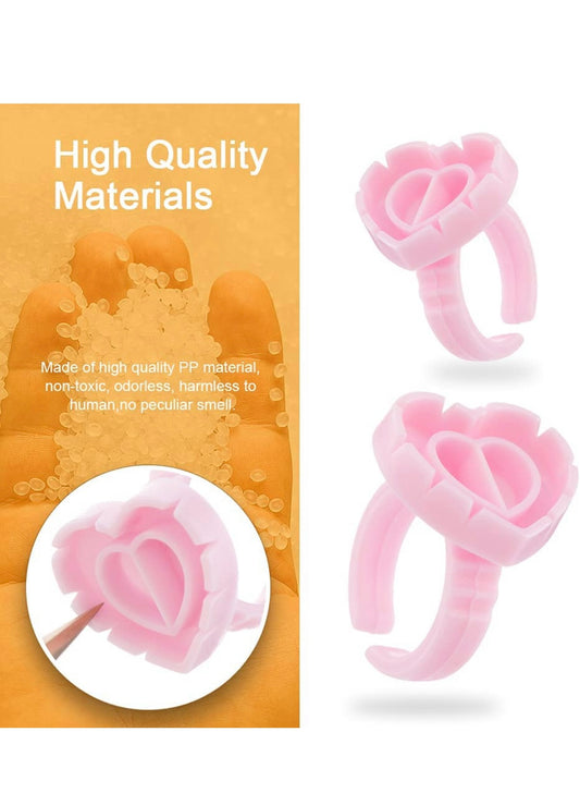 50 PCS Volume Heart Glue Rings for Lashes Fan, Lash Glue Holder Ring Cups, Eyelash Glue Ring for Lash Extension Supplies, Blossom Ring Fanning Cups for Eyelashes Supplies