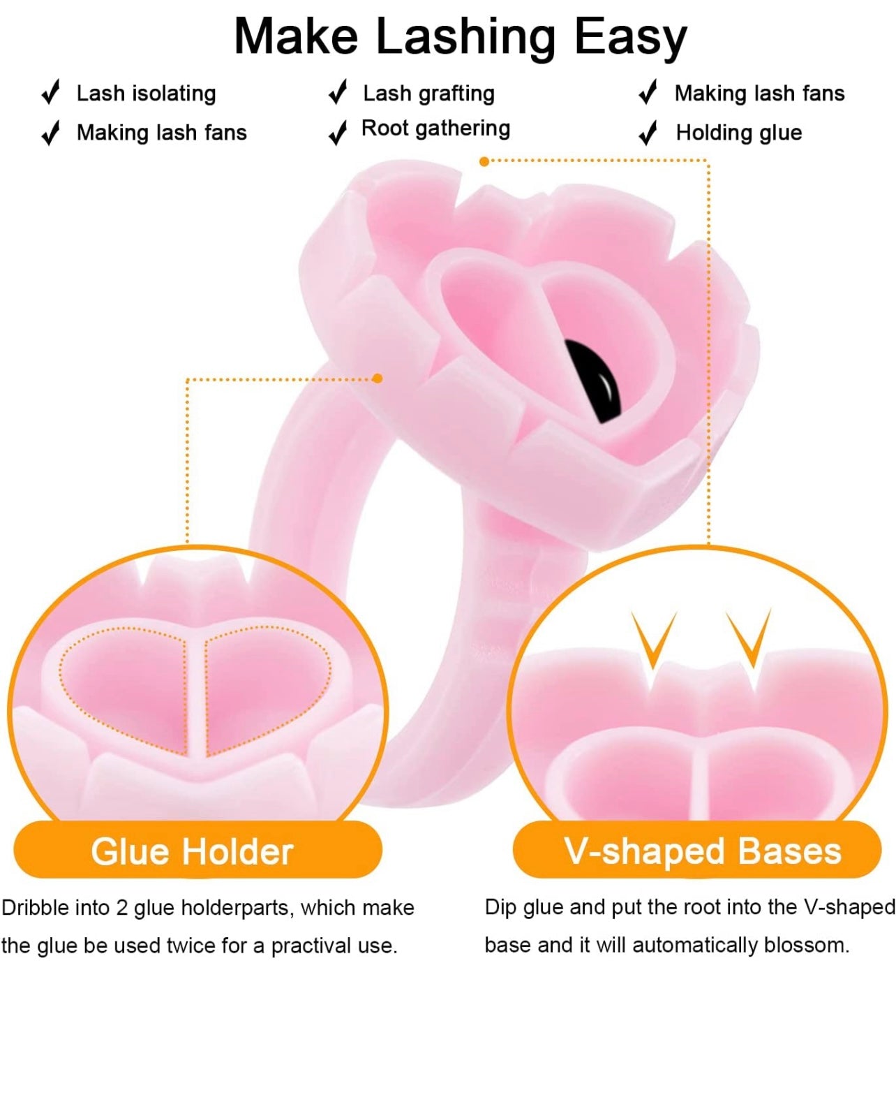 50 PCS Volume Heart Glue Rings for Lashes Fan, Lash Glue Holder Ring Cups, Eyelash Glue Ring for Lash Extension Supplies, Blossom Ring Fanning Cups for Eyelashes Supplies